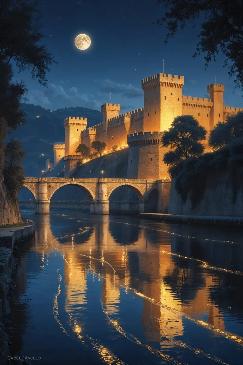 Illuminated Castle Over Still Waters metacrilato de AlbertKlee