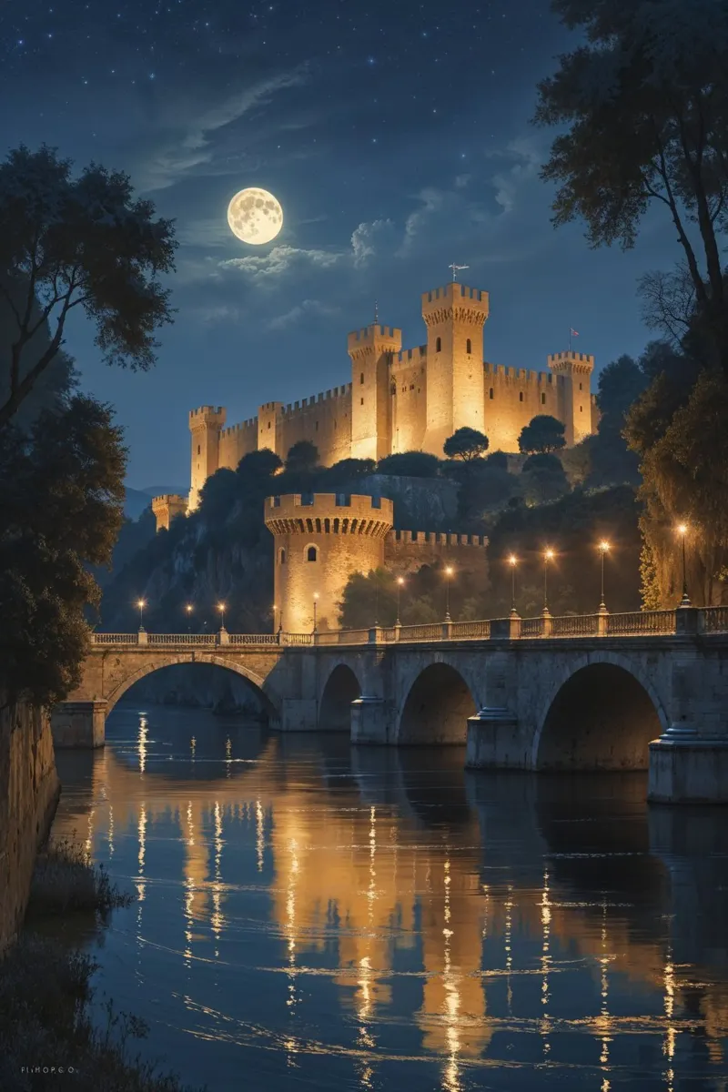 Timeless Castle in Moonlit Tranquility poster da AlbertKlee