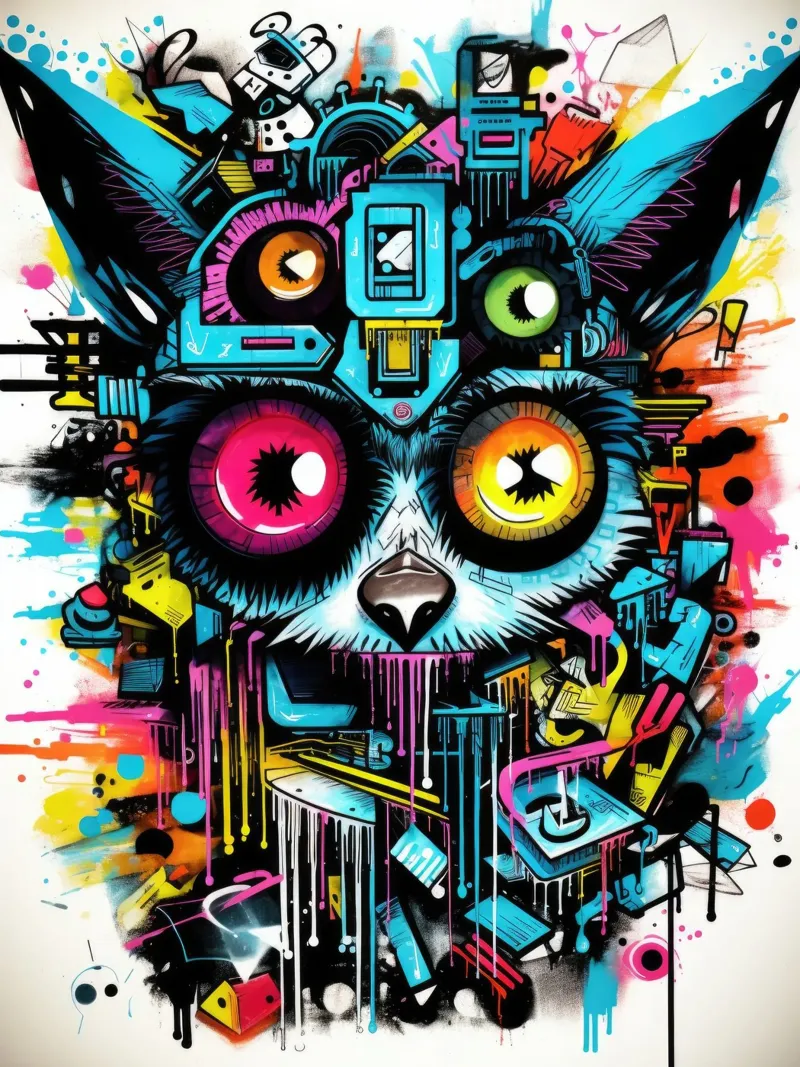 graffiti dieren canvas met Baklijst van Art Digital Visuel