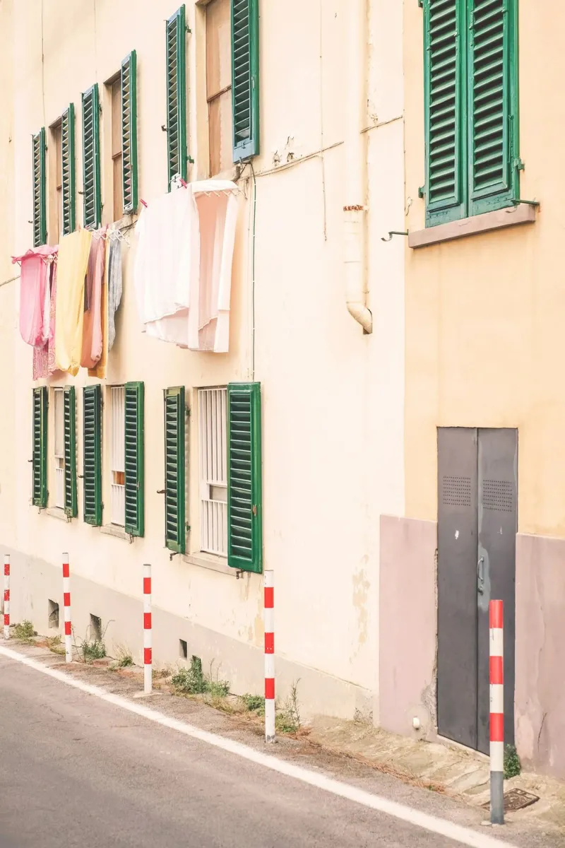 Florence, Italy I Street with pastel yellow summer washing alu-dibond by Julie Travel Photography