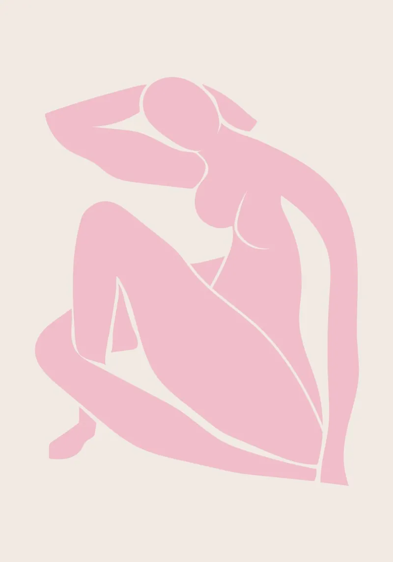Roze Matisse uitsnede vrouw, Abstract matisse, Roze canvas met Baklijst van pdigitalprints