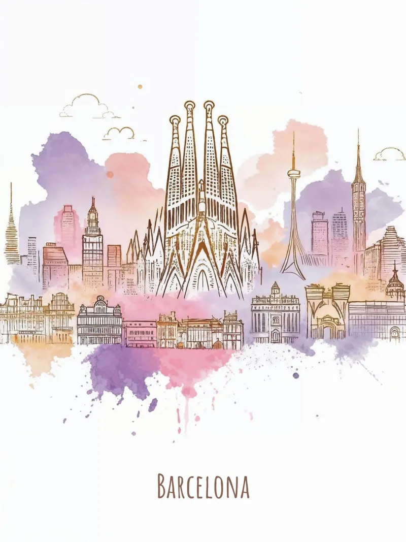 Barcelone Ville minimaliste moderne points de repère art hahnemühle de WijdevenDesign