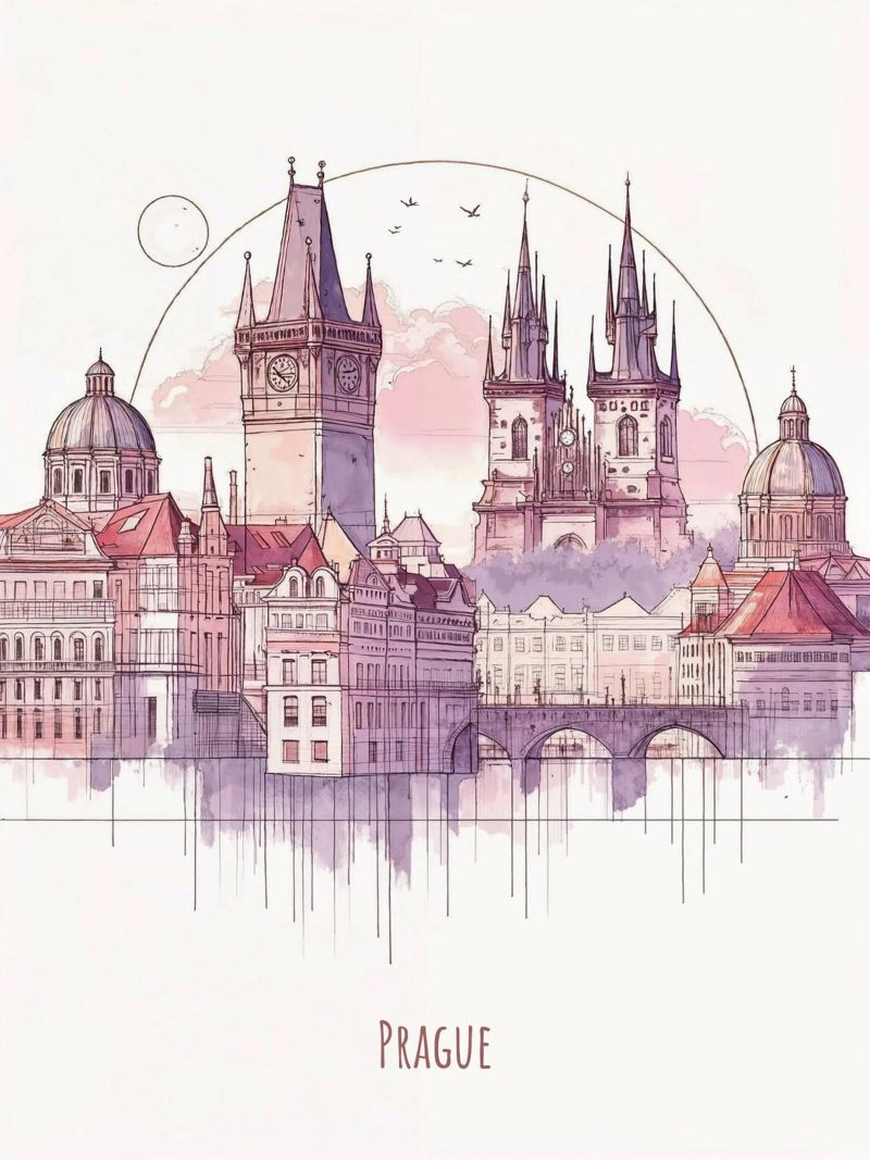 Prague City minimalist modern landmarks art poster de WijdevenDesign