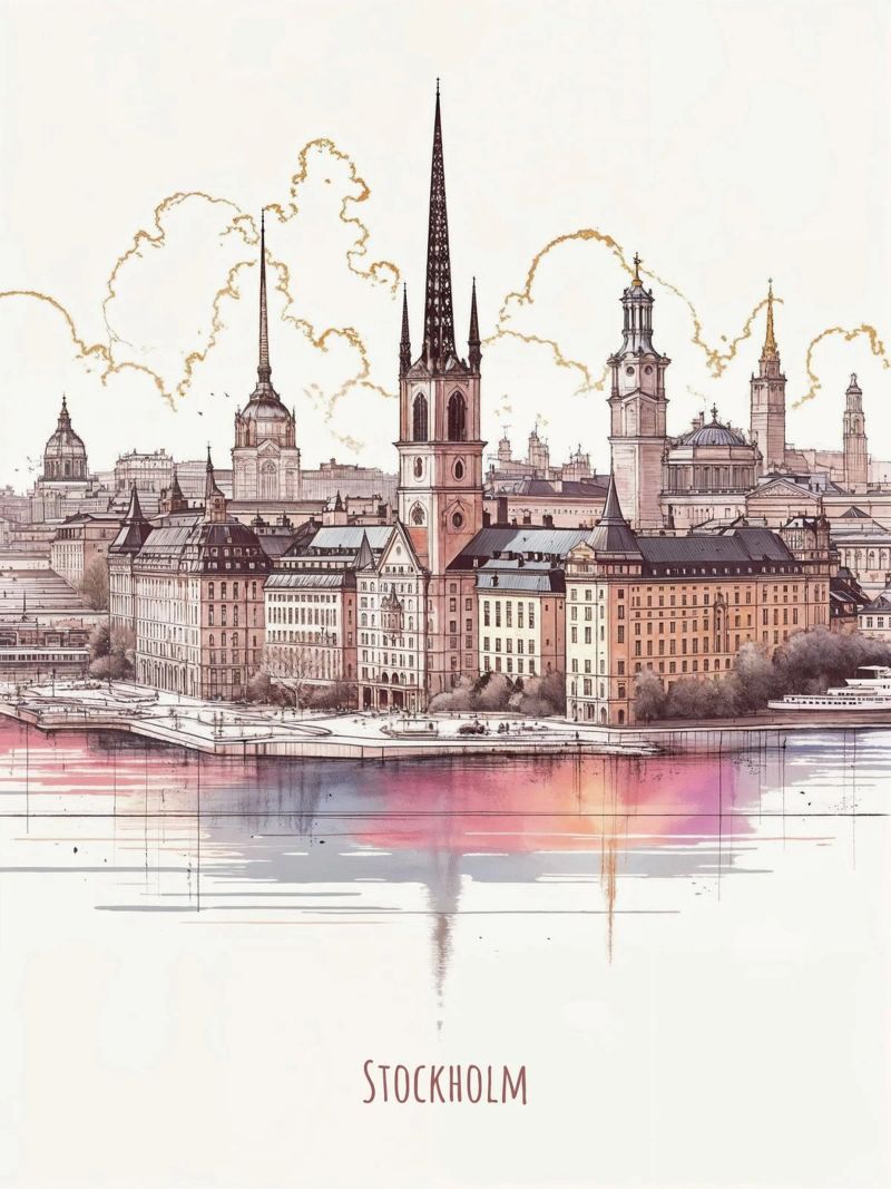 Stockholm Stadt minimalistische moderne Wahrzeichen Kunst Poster von WijdevenDesign