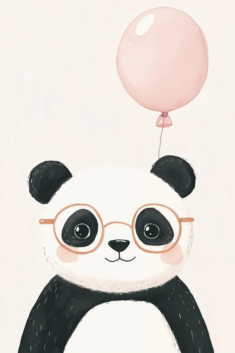 Panda carino con palloncino, stampa per cameretta per bambini poster con telaio in alluminio da Little Lola