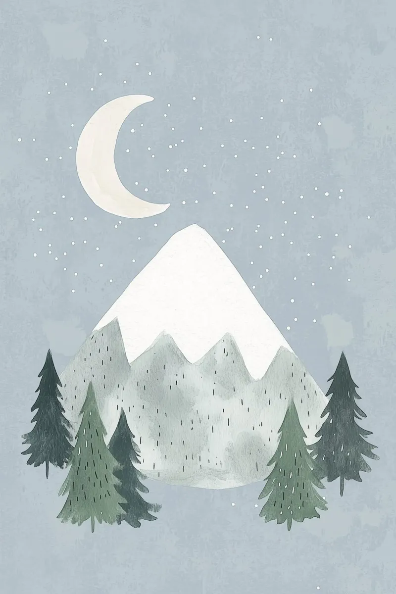 Illustrazione del vivaio Wilderness, sala giochi Montagne e alberi pellicola backlit da Little Lola
