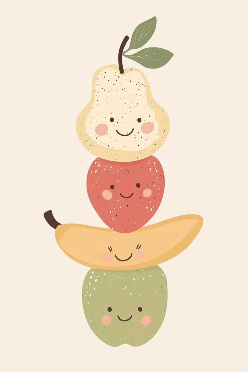Fruit Print for Kids Nursery, Balancing Fruit Illustration pellicola backlit da Little Lola