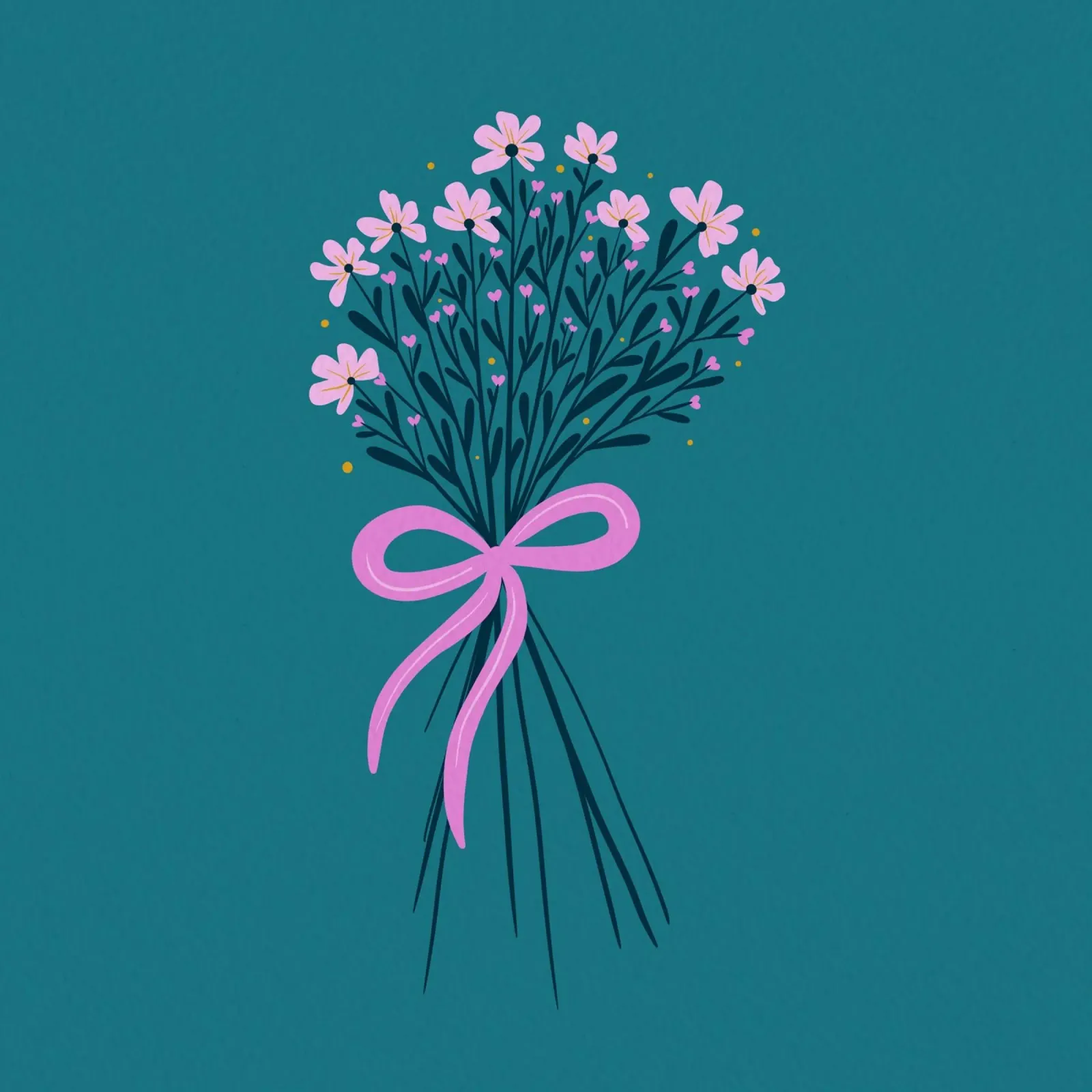 Bouquet floreale con fiocco rosa e turchese poster da Wackapacka