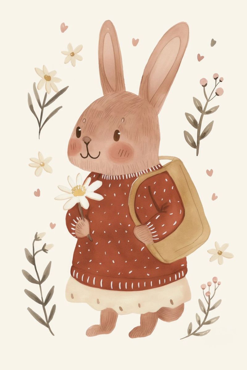Hase mit Blumen, Kinderzimmer-Illustration Poster von Little Lola