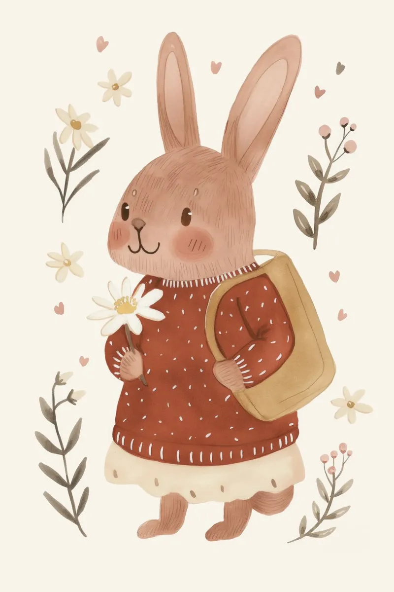 Coniglietto con fiori, illustrazione per bambini pellicola backlit da Little Lola