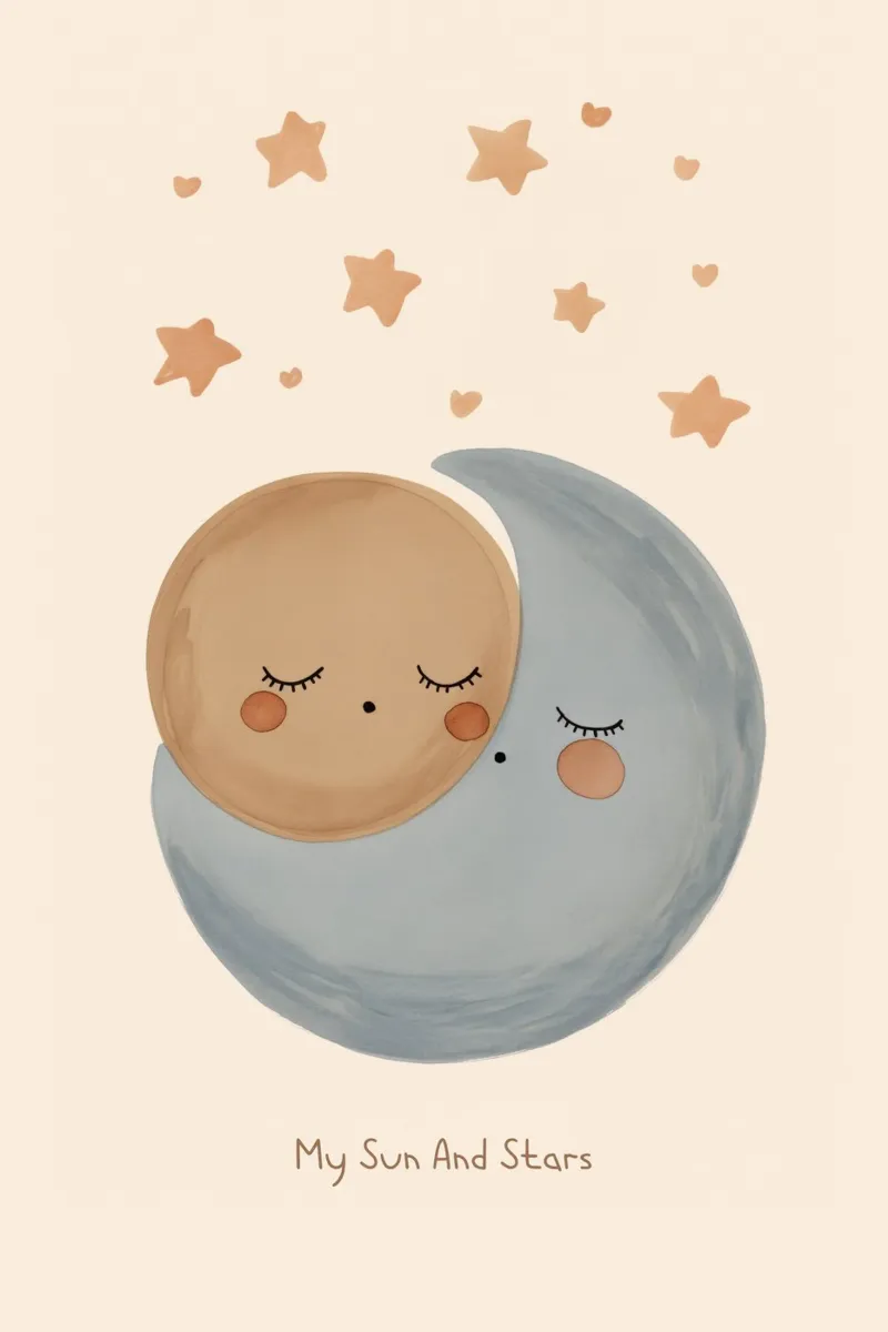 Estrella y luna celestiales Bonita decoración infantil para cuarto de niños hahnemühle de Little Lola