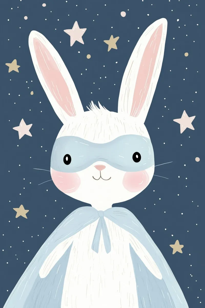 Coniglietto supereroe, decorazioni per la cameretta dei ragazzi, arte per la stanza dei giochi dei bambini poster da Little Lola