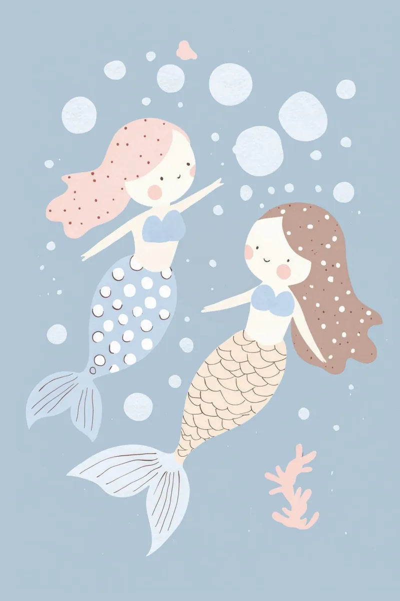 Illustrazione di una sirena, decorazione della cameretta dei bambini, arte murale della stanza dei giochi poster con telaio in legno da Little Lola