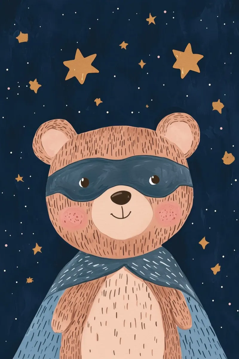Orso supereroe, decorazioni per camerette per ragazzi alluminio dibond da Little Lola