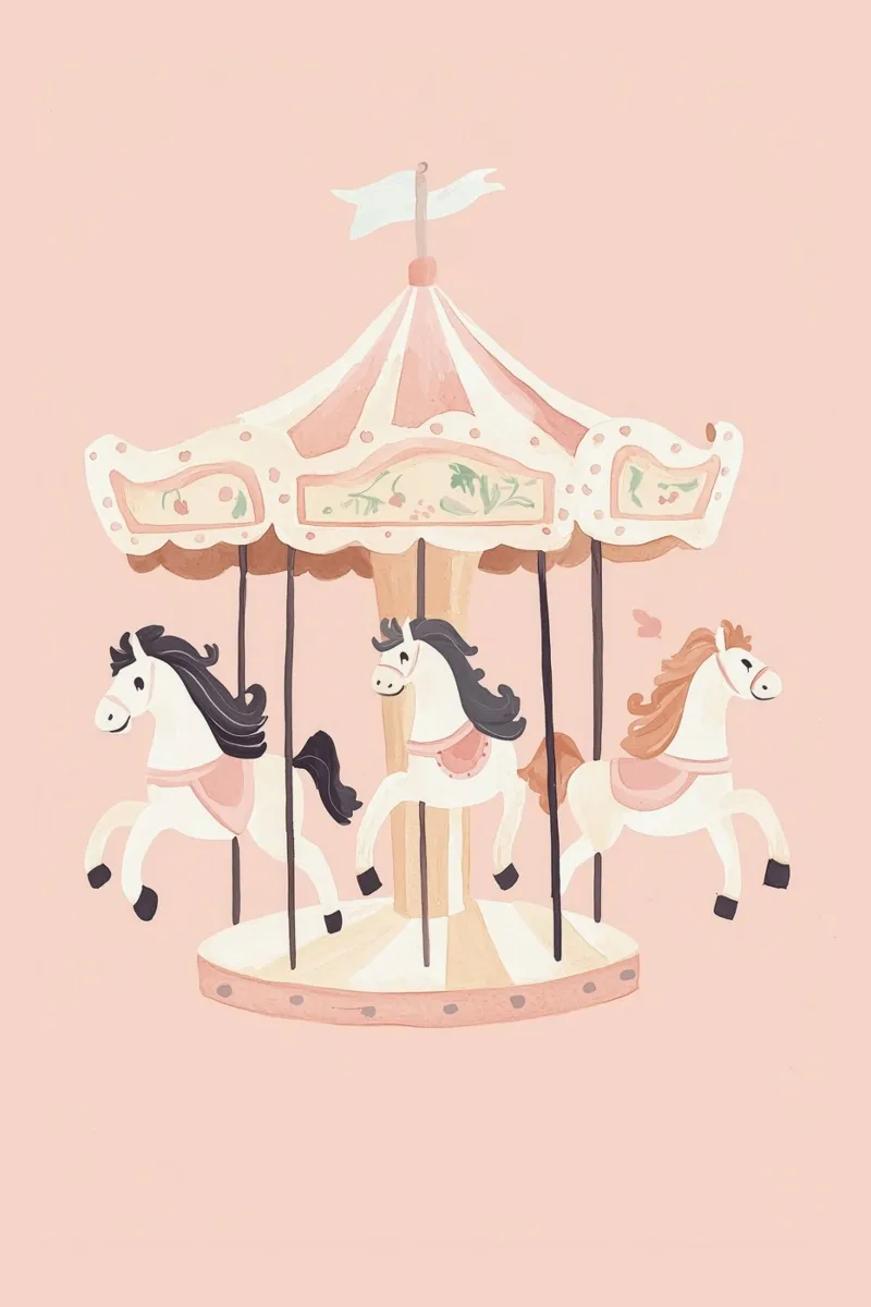 Poster rosa Carousel, decorazione per camerette per bambini, arte per camerette per ragazze poster con telaio in plastica da Little Lola