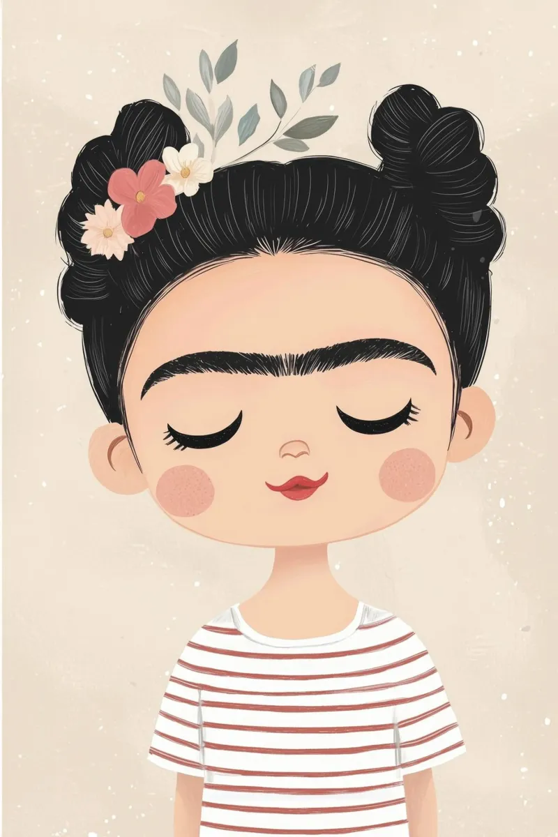 Illustrazione di Frida per bambini, dipinto di Frida Kahlo, decorazione per la stanza dei bambini poster con telaio in legno da Little Lola