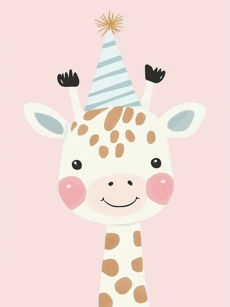Illustrazione di una graziosa giraffa per la stanza dei giochi dei bambini, stampa di compleanno poster con telaio in legno da Little Lola