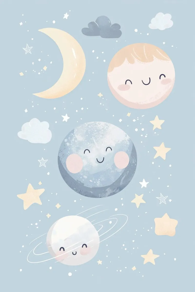 Sala giochi per bambini Illustrazione dello spazio celeste poster con telaio in legno da Little Lola