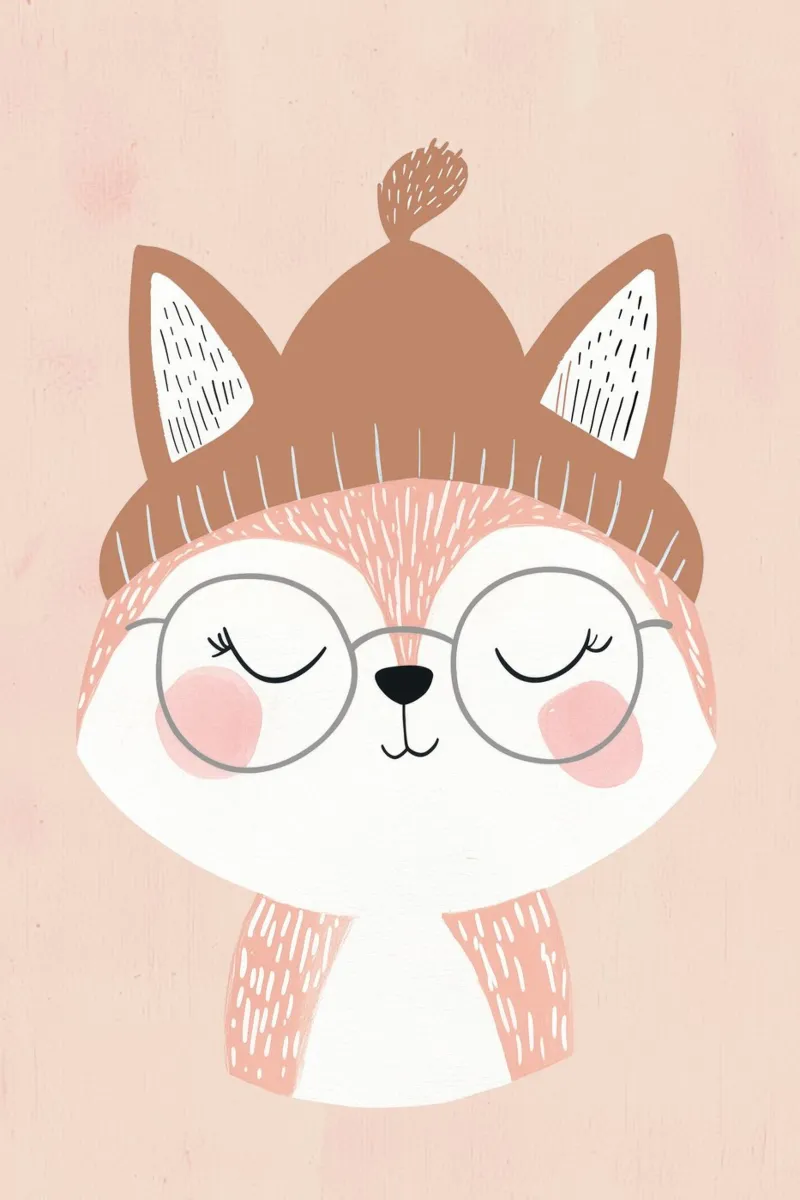 Illustrazione di una volpe per la cameretta dei bambini, decorazione pastello della stanza dei giochi poster con telaio in alluminio da Little Lola