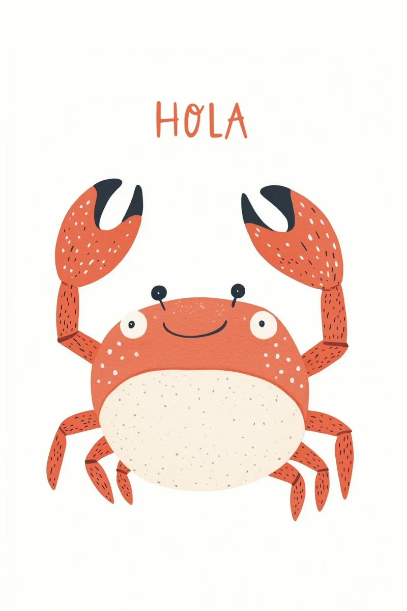 Illustrazione di granchio felice per l'arredamento della camera dei bambini, stampa della cameretta carta hahnemühle da Little Lola