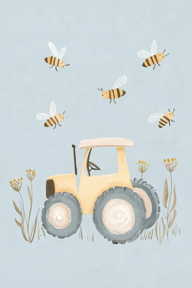 Stampa per cameretta dei ragazzi, illustrazione di trattore e api, arte per bambini pellicola backlit da Little Lola