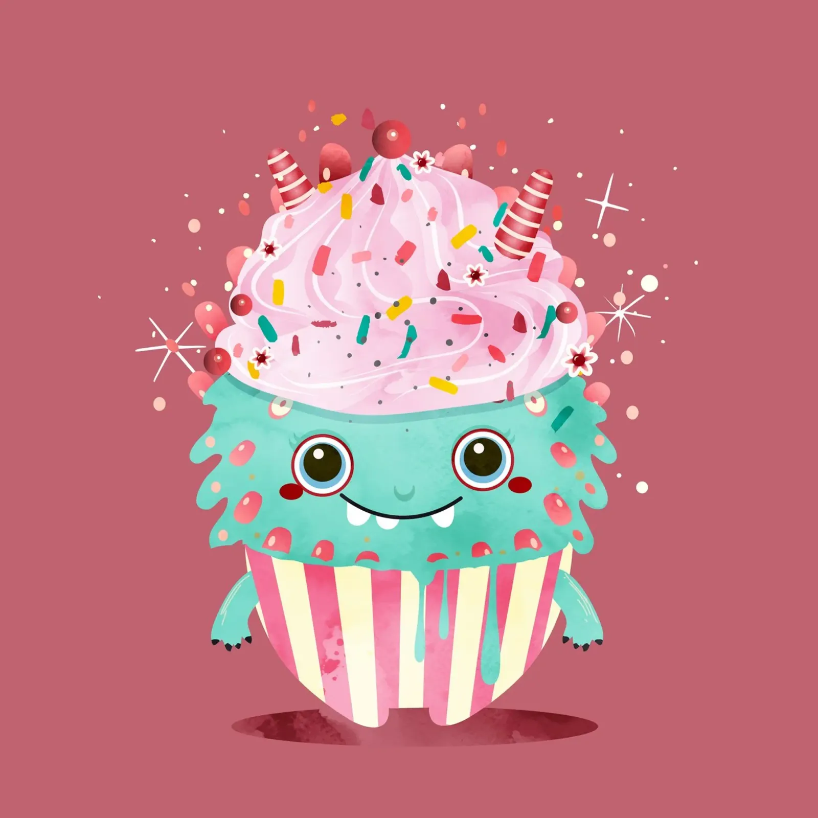Motif de cupcake monster avec glaçage coloré & crumble hahnemühle de namosh