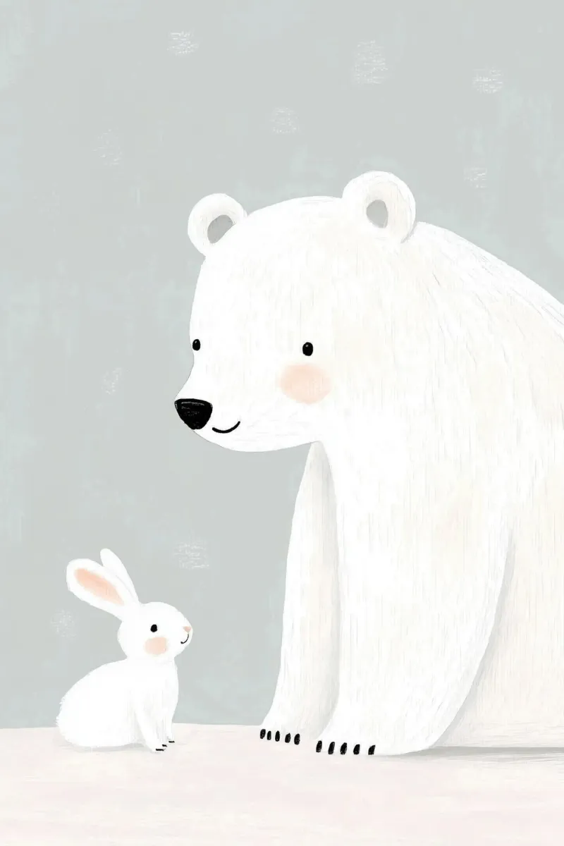 Stampa dell'orso polare per la cameretta o la stanza dei giochi, illustrazione per bambini poster con telaio in plastica da Little Lola