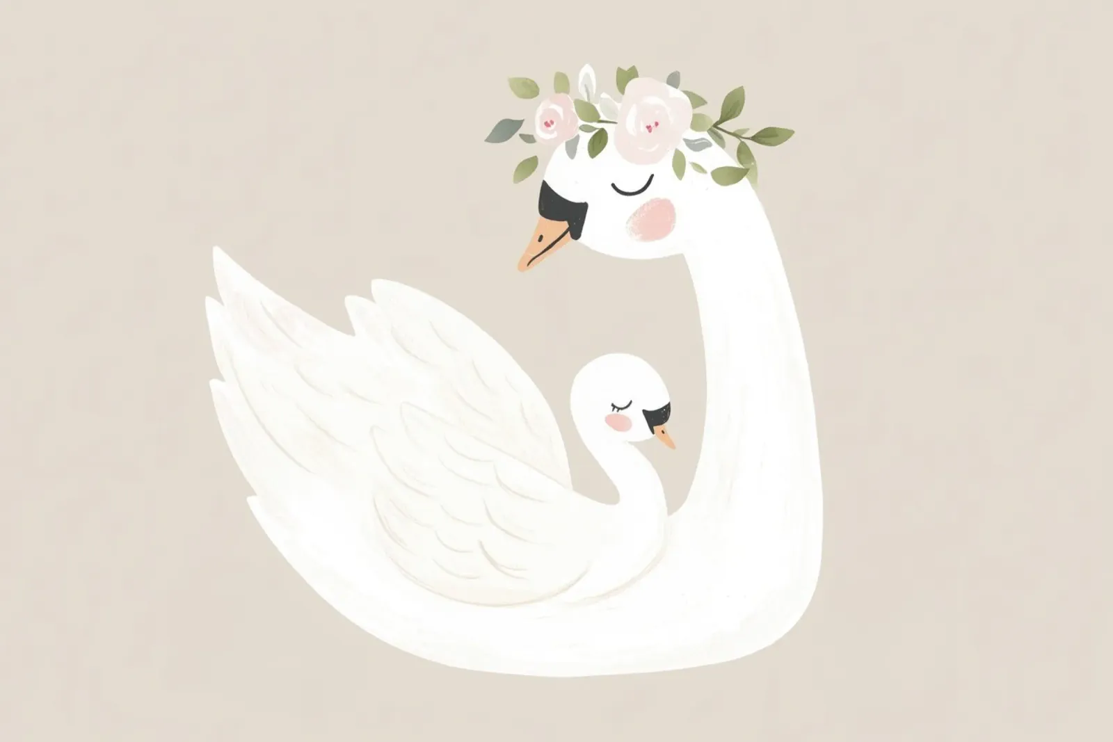Illustrazione floreale del cigno per la cameretta poster con telaio in alluminio da Little Lola