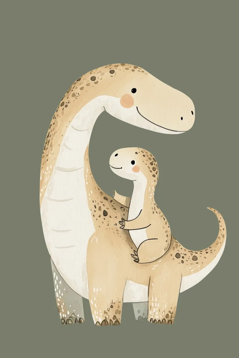 Dinosaur and Hatchlings Illustration, Nursery Print hahnemühle by Little Lola