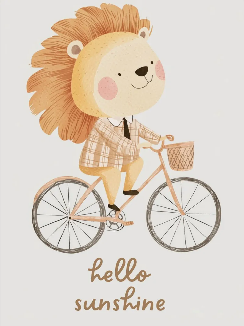 Leeuw op fiets, leeuwenprint, kinderillustratie canvas van Little Lola