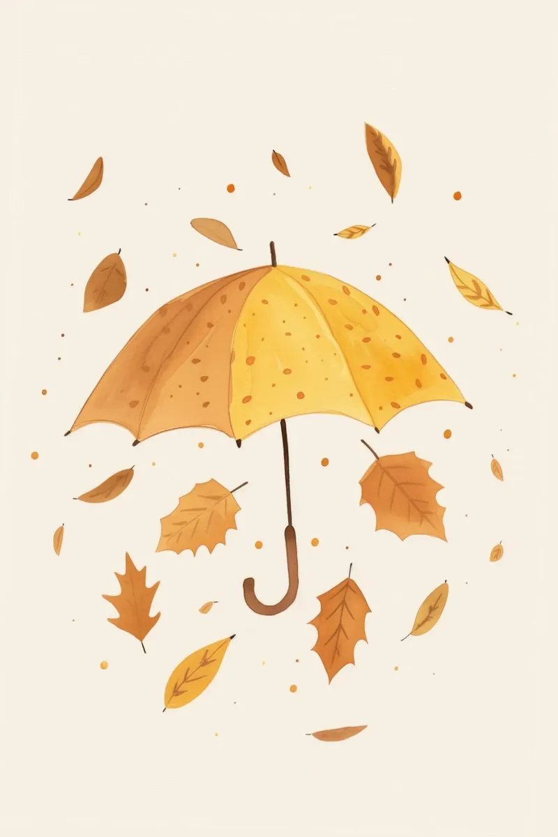 Herfstprint, Paraplu, Bladeren, Kinderkamer Print, Kinderspeelkamer poster met aluminium frame van Little Lola