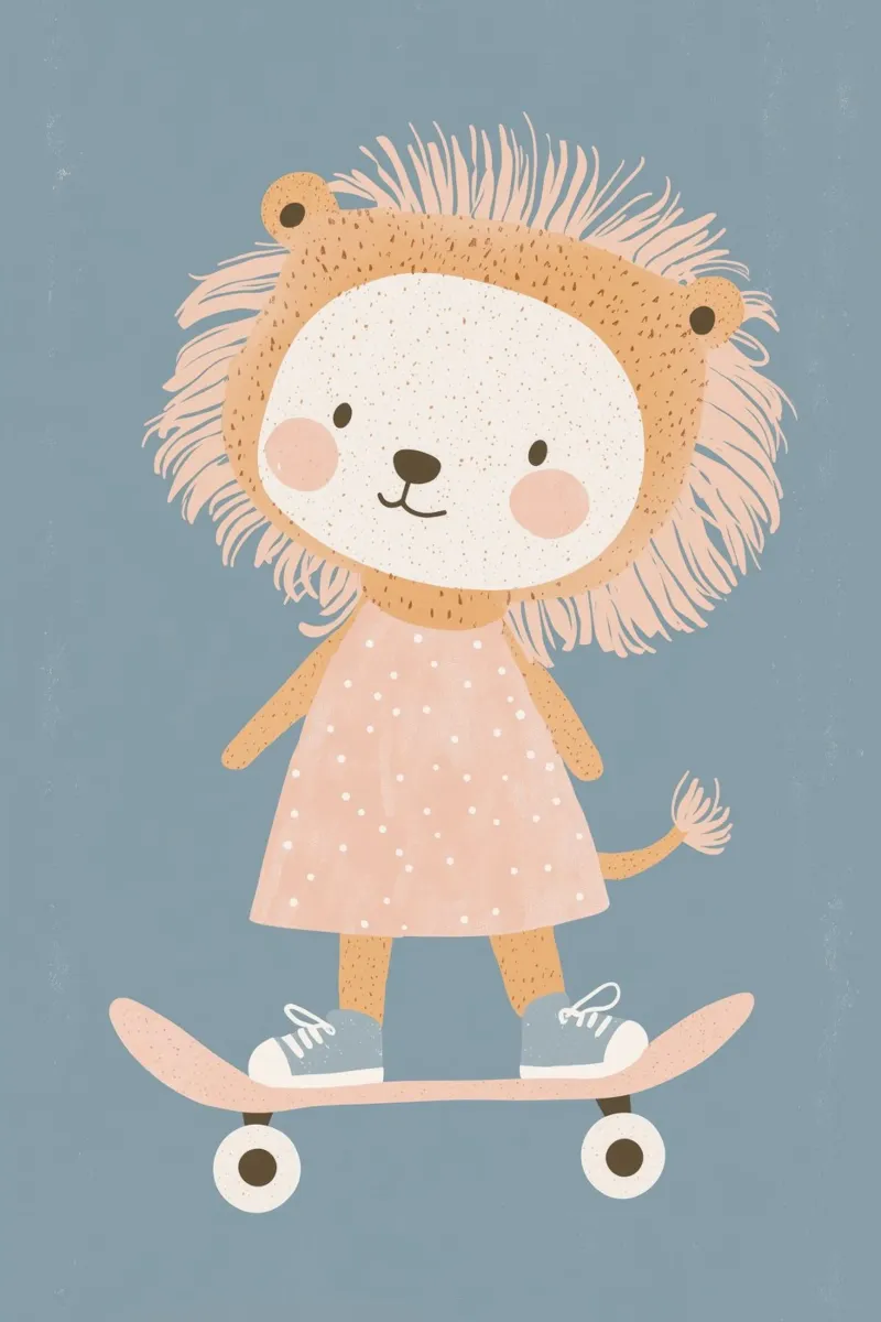 Leone in skateboard, poster da parete per cameretta, poster per sala giochi poster con telaio in plastica da Little Lola