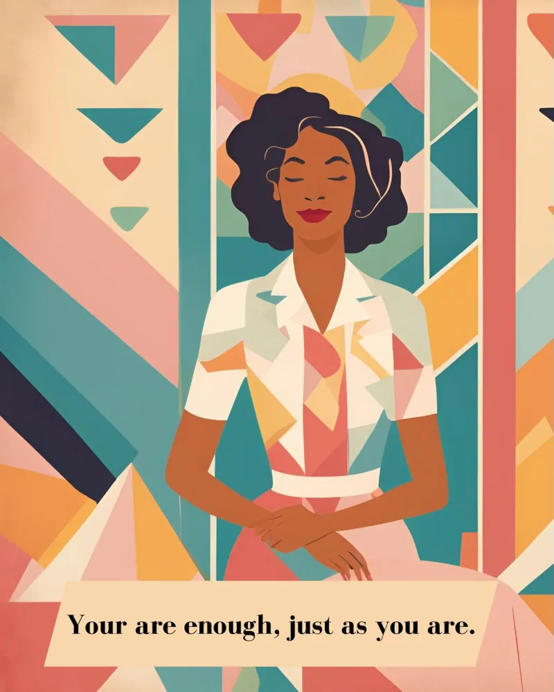 Frau mit Spruch: You are enough, just as you are. poster con telaio in legno da designsbysophia