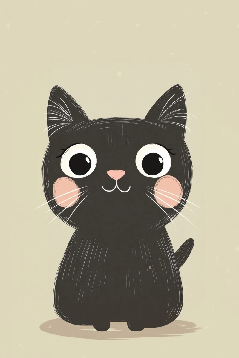 Lindo Gato Negro Ilustración para Niños Nursery Print, Cat Love lienzo de Little Lola