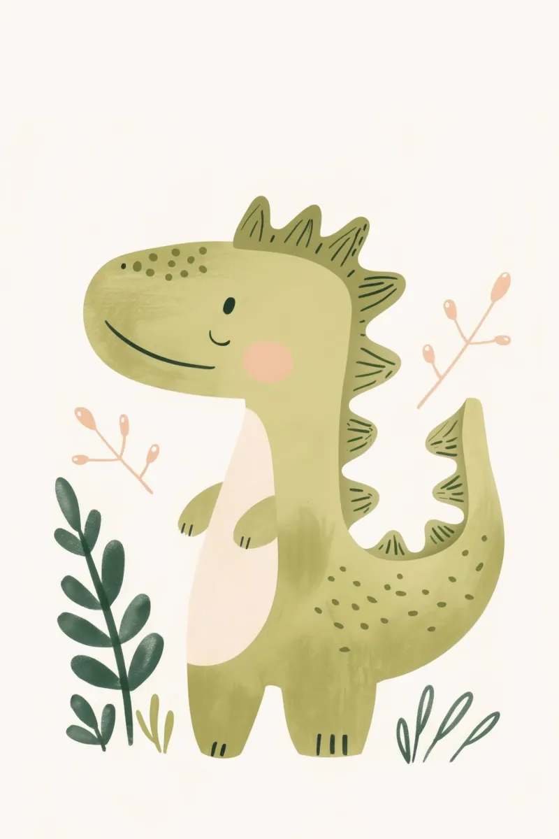 Illustrazione ad acquerello di dinosauri per la cameretta dei bambini e dei ragazzi tela da Little Lola