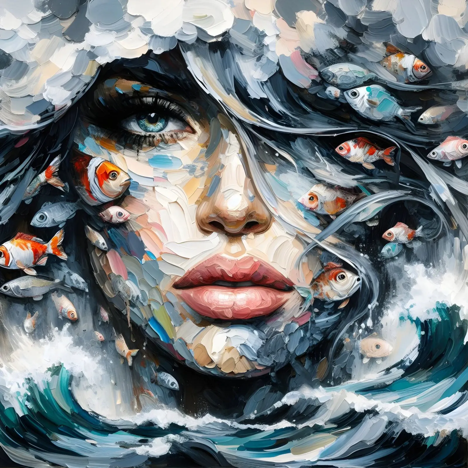 FISH IN TROUBLED WATERS PAINTING alu-dibond by ARTOMATIC