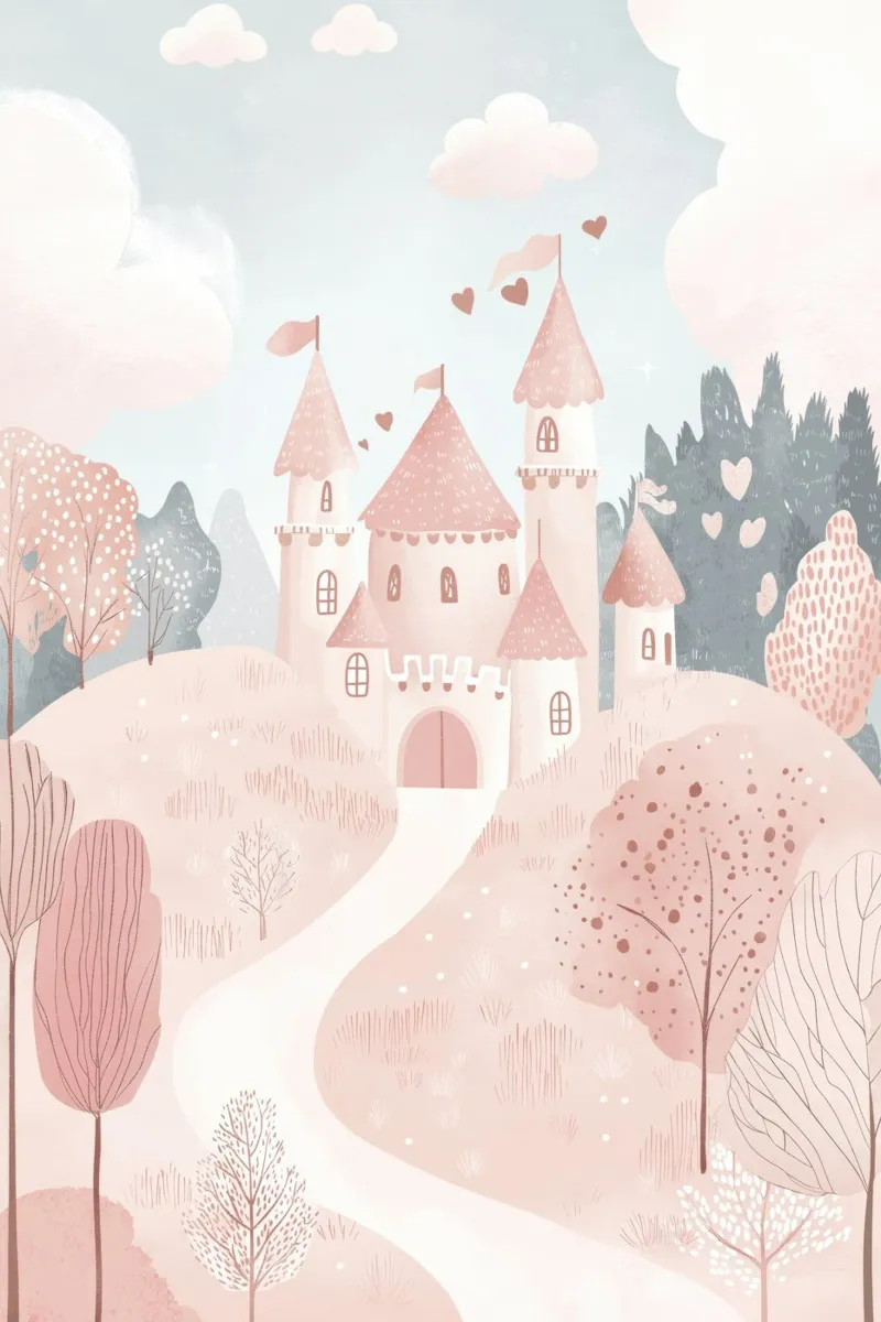 Póster de castillo de cuento de hadas, ilustración de castillo de princesa poster de Little Lola