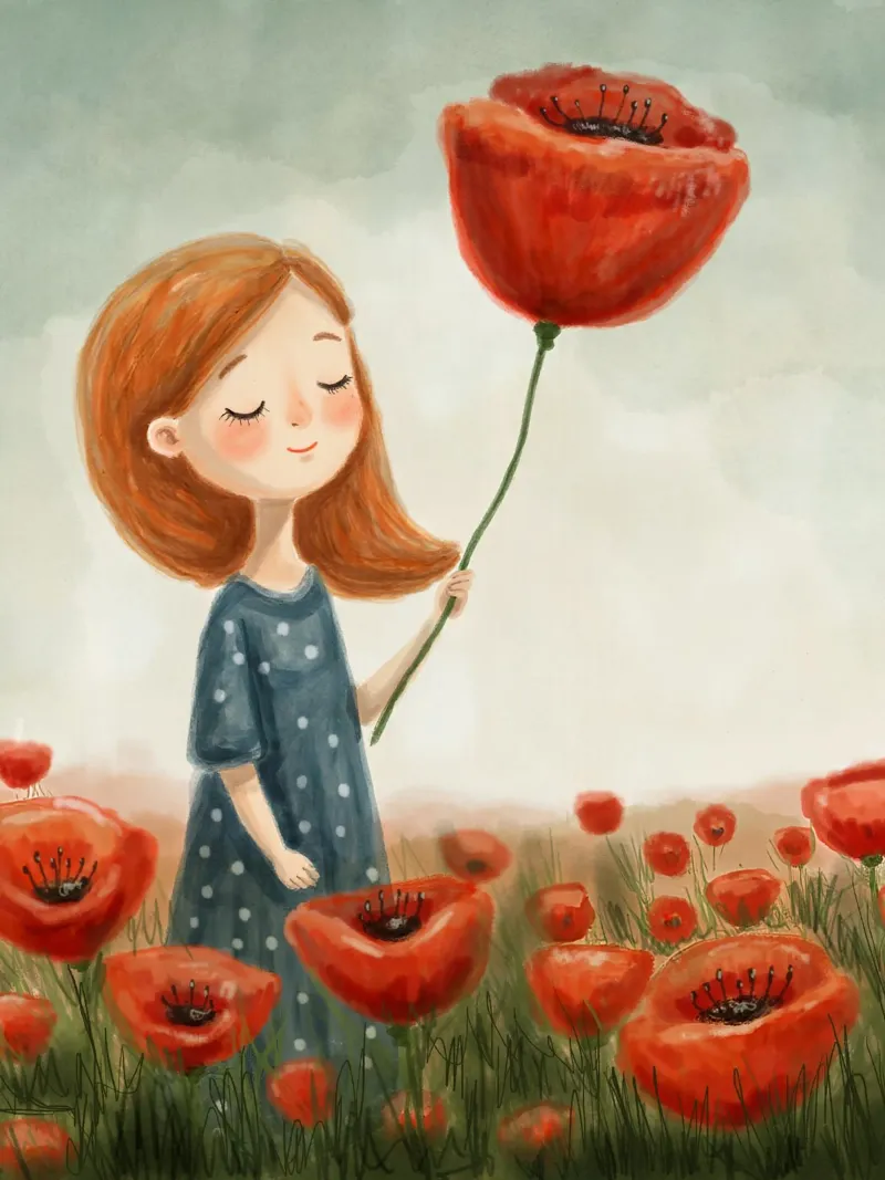 Ragazza in un campo di papaveri carta hahnemühle da Indigo Rain
