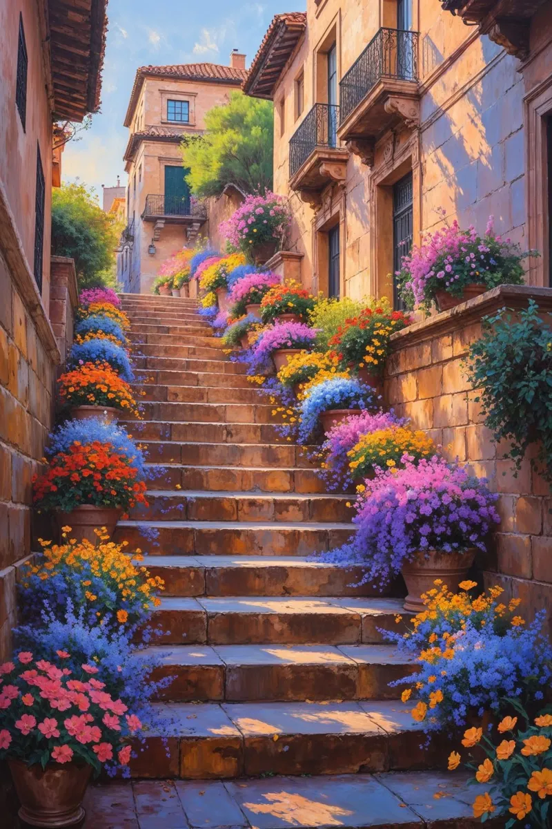 Lush floral path on the Spanish Steps poster da AlbertKlee