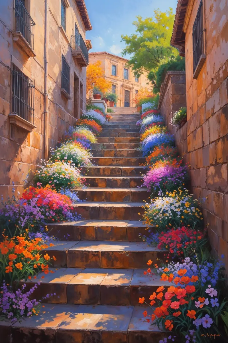 Spanish Steps illuminated by a floral symphony tela con Cornice a cassetta da AlbertKlee