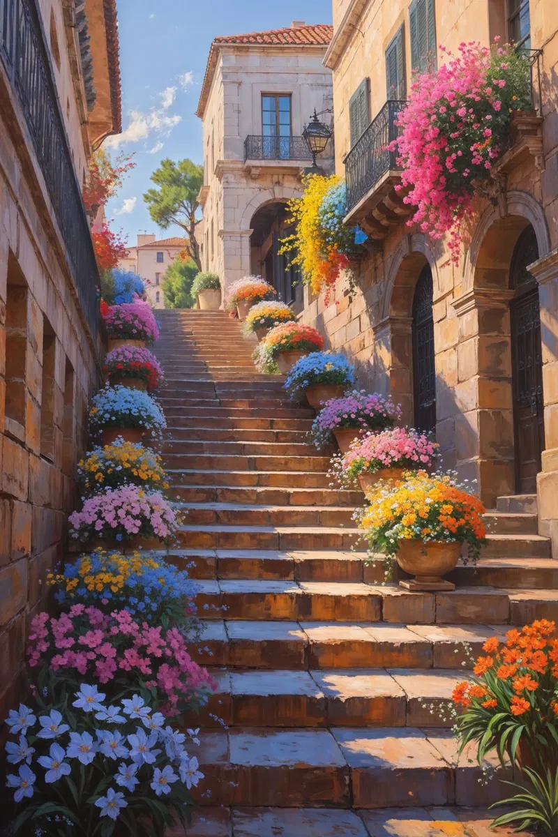 Colorful blooms cascading down the Spanish Steps poster da AlbertKlee