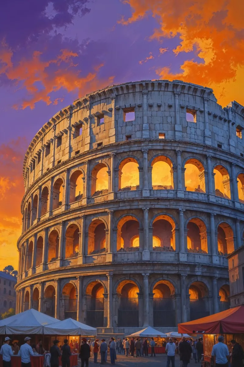 Sunset Majesty – The Colosseum in Vibrant Light alluminio dibond da AlbertKlee