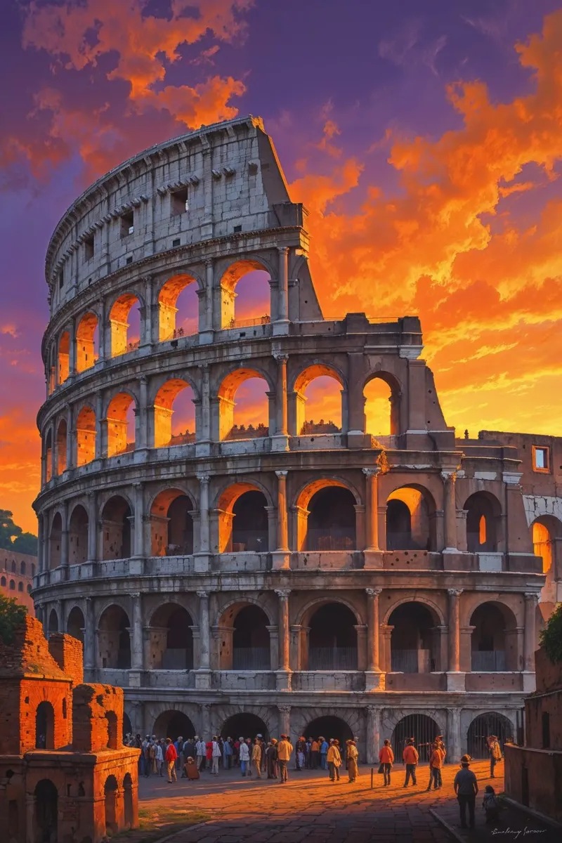 Evening Splendor – The Colosseum in Sunset Hues alluminio dibond da AlbertKlee