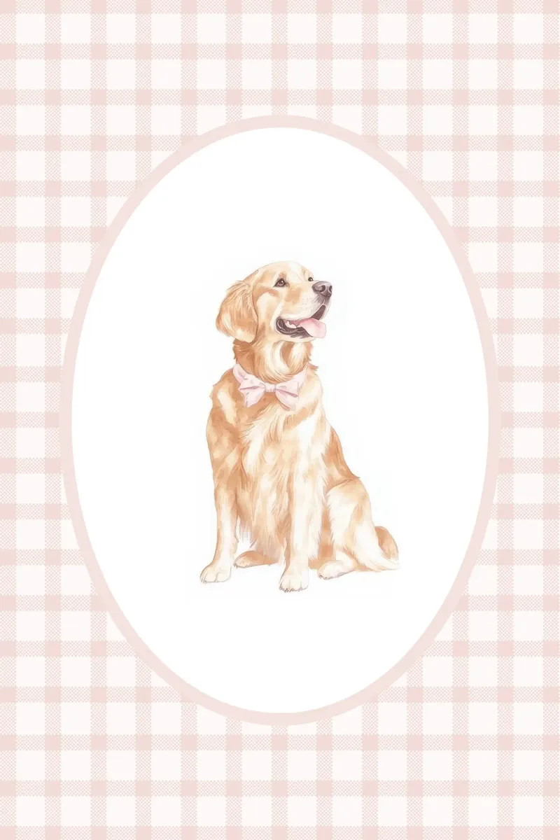 Golden Retriever con fiocco rosa pellicola backlit da Jungle Joy Art