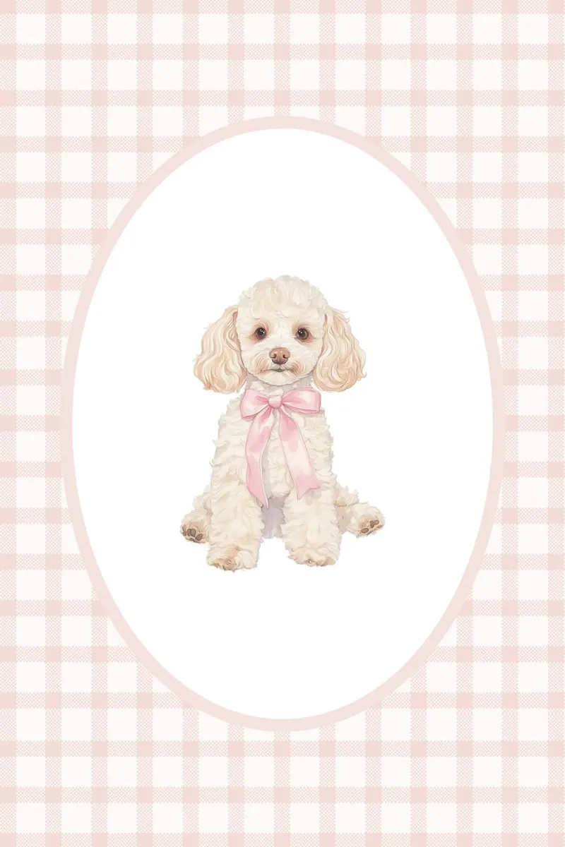Cane barboncino con fiocco rosa poster da Jungle Joy Art