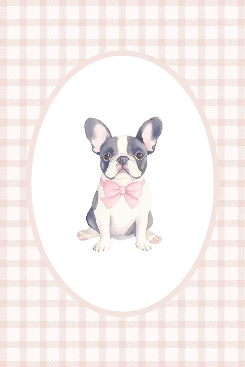Bulldog francese con fiocco rosa pellicola backlit da Jungle Joy Art