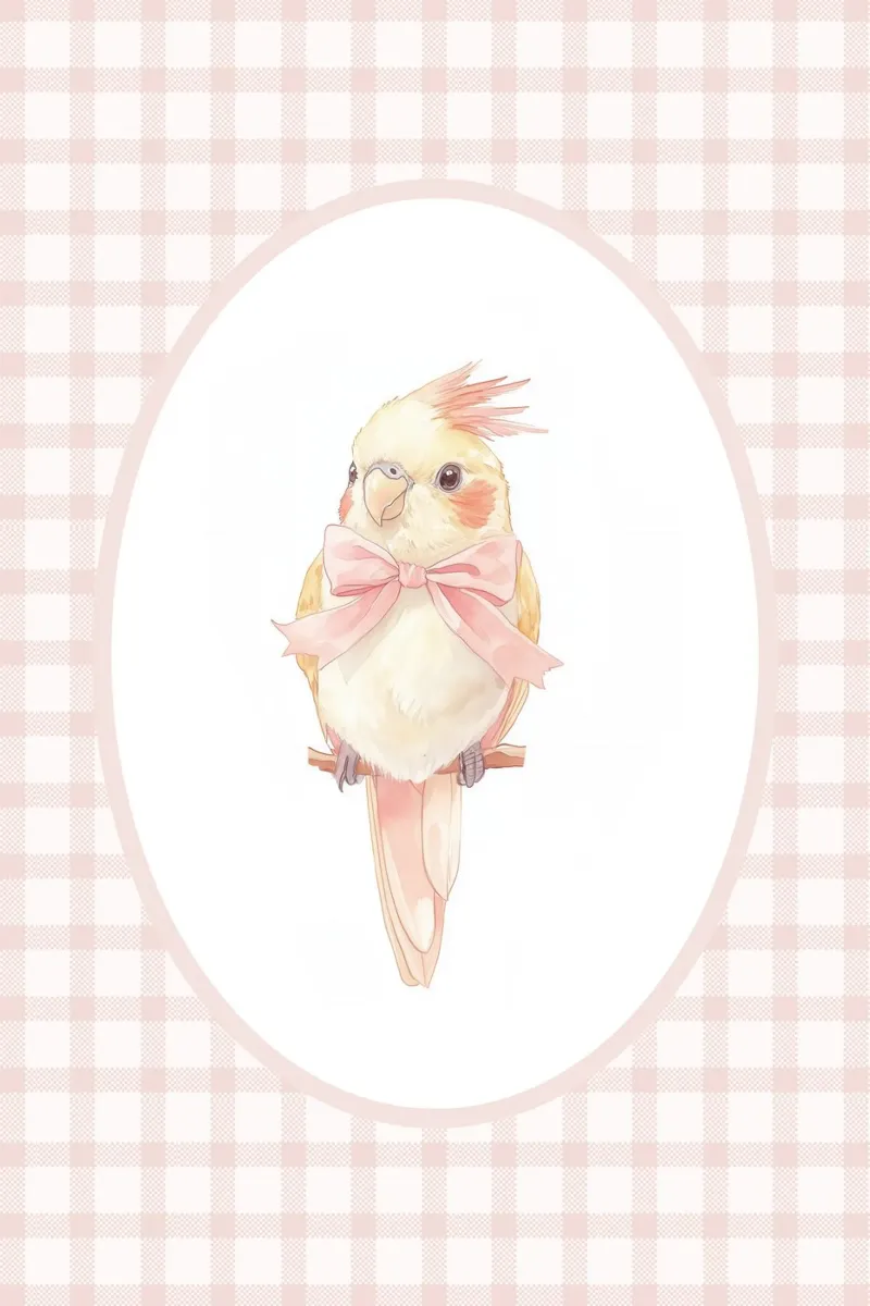 Cacatua con fiocco rosa poster con telaio in alluminio da Jungle Joy Art