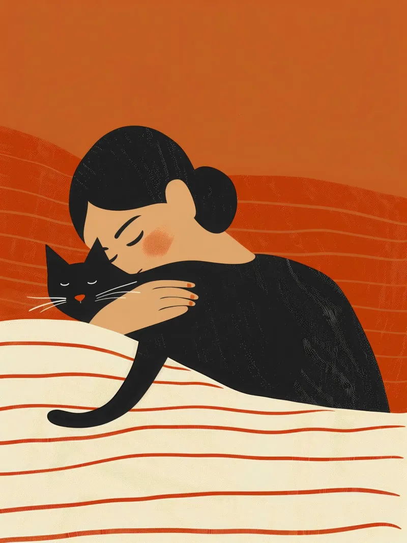 Zwarte katten in bed | kattenposter poster met houten frame van Autofocus