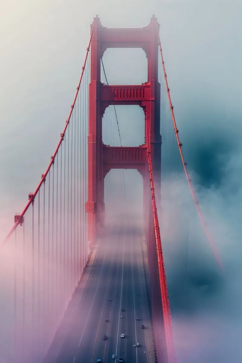 Golden Gate Bridge Illuminated Through the Mist poster da AlbertKlee