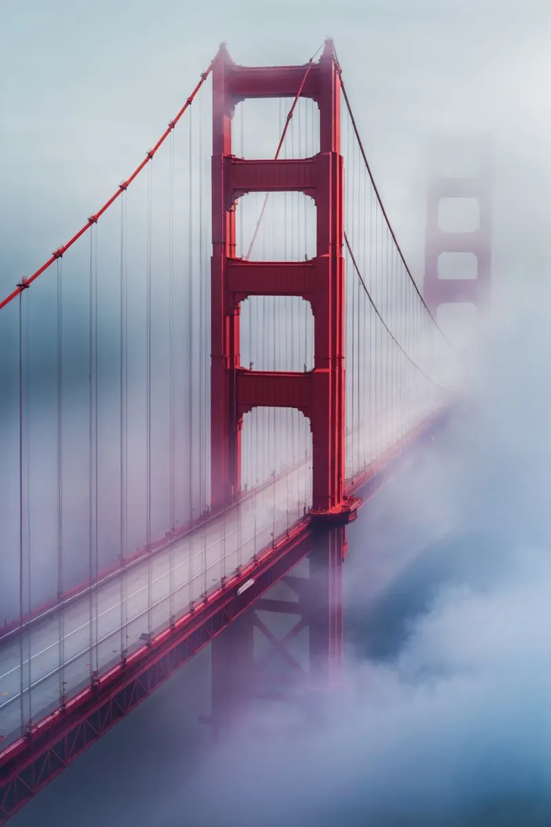 Golden Gate Bridge Cloaked in Mysterious Fog poster da AlbertKlee